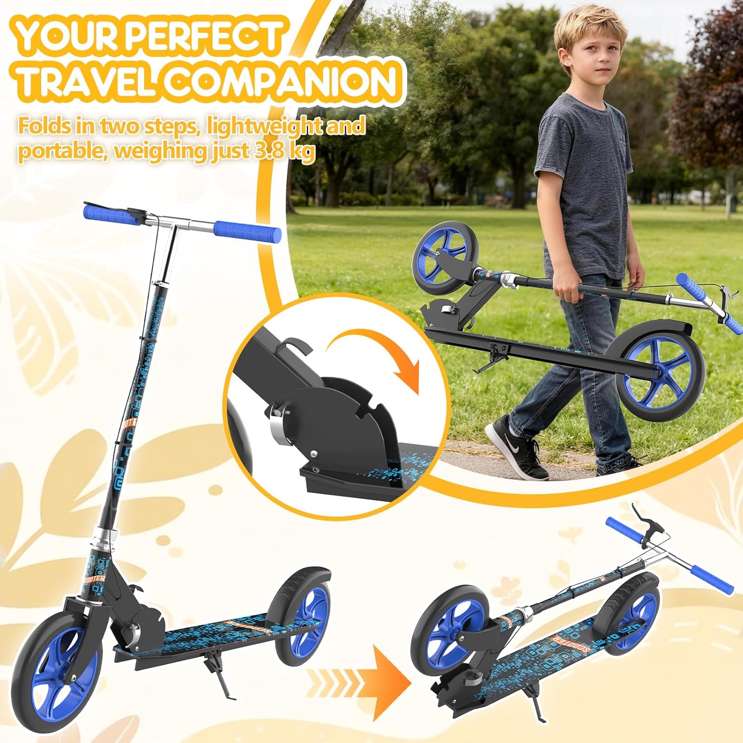 Kinderroller, Scooter für Kinder ab 6 Jahre, Klappbarer Cityroller mit Handbremse, ABEC-7 Kugellager, 3-Fach Höhenverstellbar, Aluminium Tretroller für Jungen & Mädchen – Bild 6