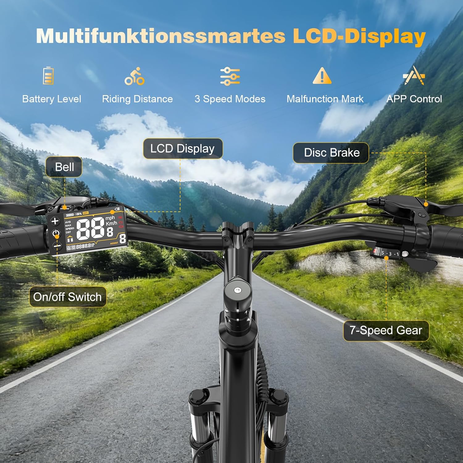 EVERCROSS EK15 E-Bike for Adults, 27.5 Inch Electric Bicycles with Foot Pedal - App, 250 W Motor, 36 V 13 Ah Battery, 15/20/25 km/h, 7 Speed Gear, Urban Electric Bicycle Mountain Bike for Unisex – Bild 3