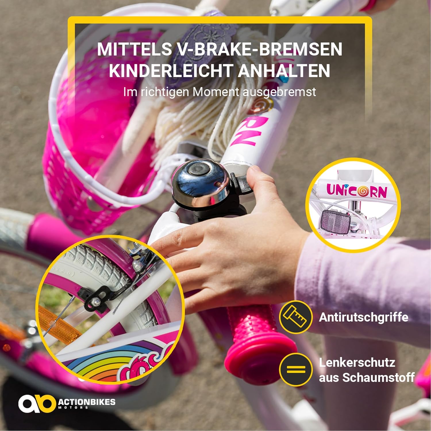 Actionbikes Children's Bicycle Unicorn | 12 Inch / 16 Inch - V-Brake Brakes - Mudguard for Girls - Bicycles - Children's Bike - Youth Bike - From 2-7 Years – Bild 3