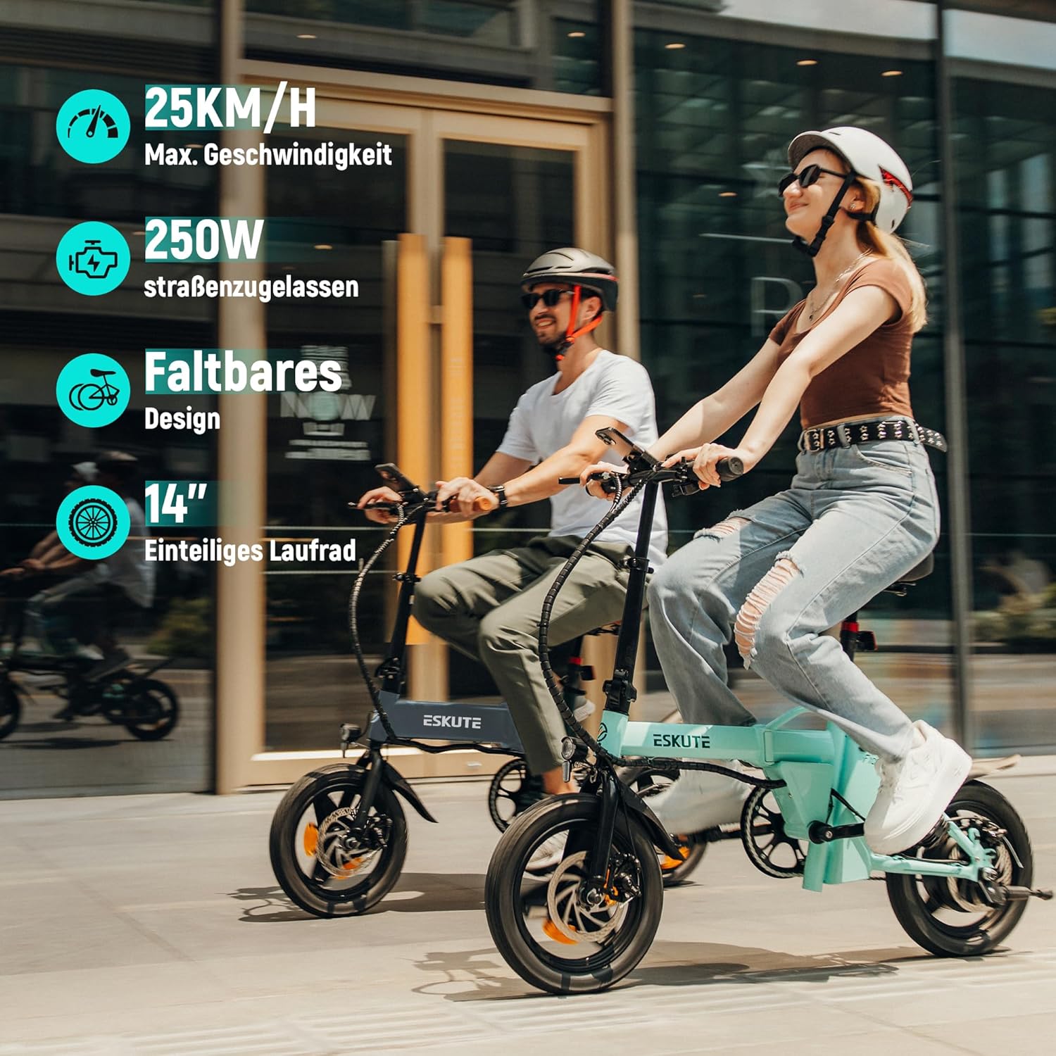 ESKUTE F100 E-Bike Klapprad, 14 Zoll Elektrofahrrad mit USB-Ladeanschluss für Handy, 250W EU-konformes Elektrofahrräder, Integrierter 36V 9Ah Akku, Reichweite bis 25-50KM – Bild 2