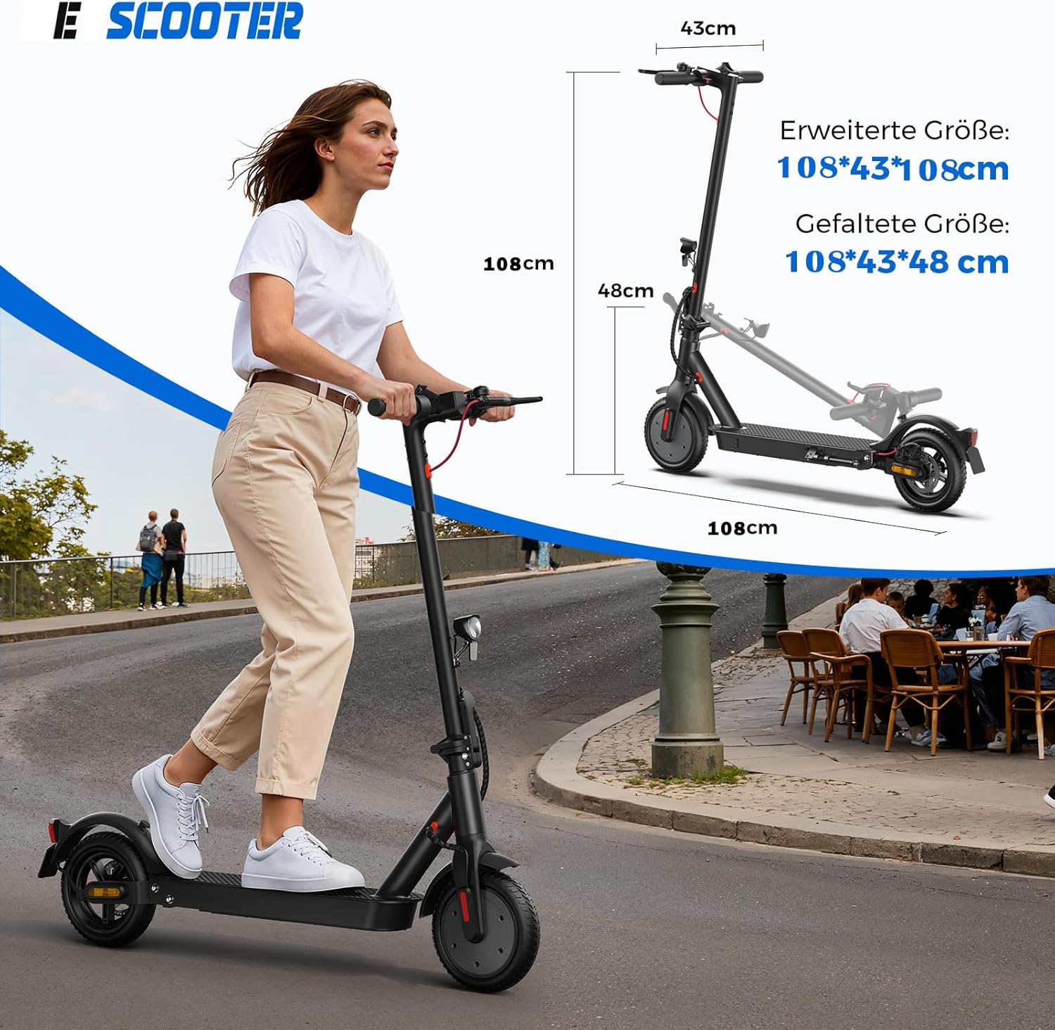 E Scooter mit Straßenzulassung mit Max 70/30KM Reichweite,10/8.5 Zoll Elektroroller mit Komfortable Stoßdämpfer,Faltbarer E Roller Belastung Doppelbremse LED-Licht,APP-Verbindung – Bild 7