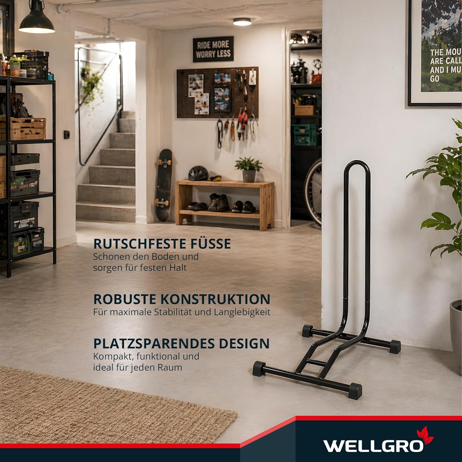 2 x Wellgro® bicycle stand, steel, secure stand, colour: black. – Bild 2