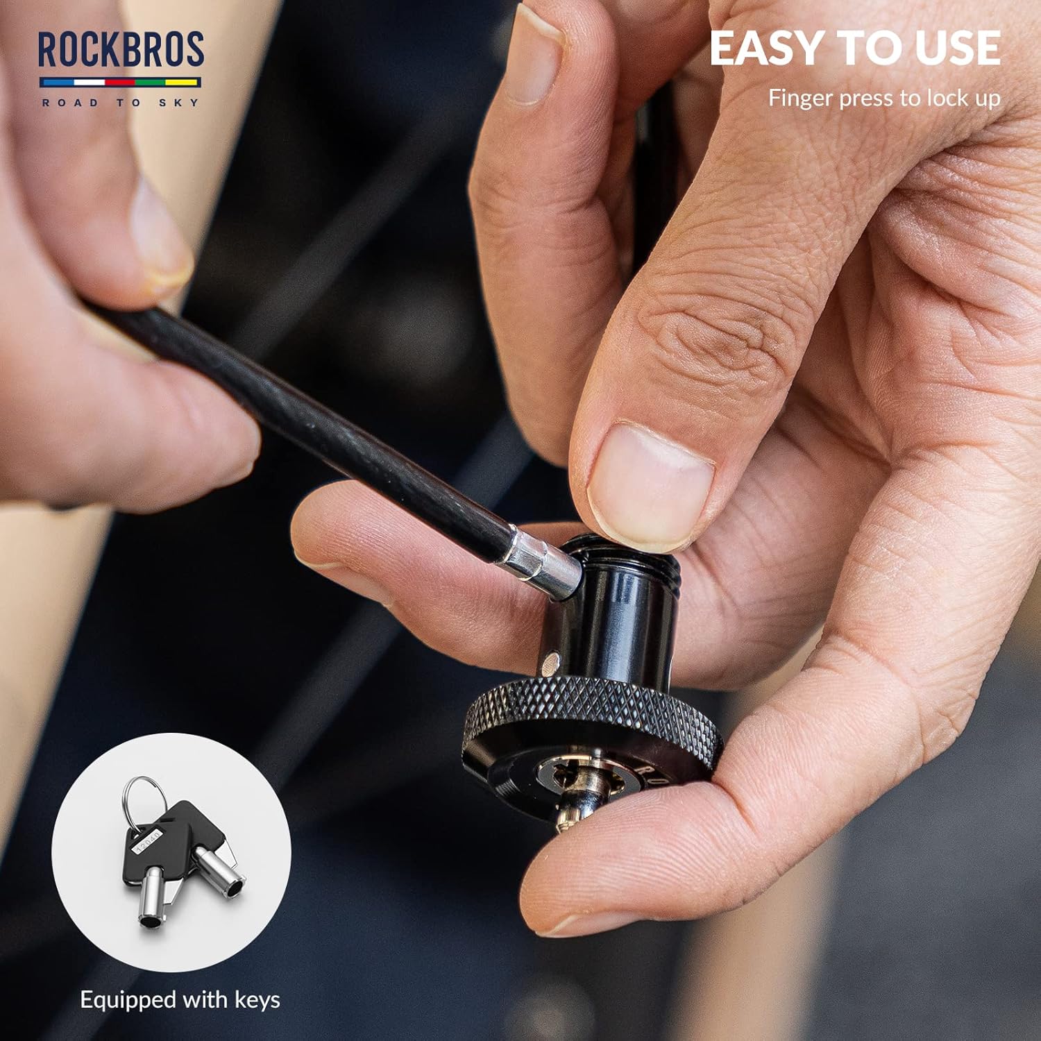 ROCKBROS Road to Sky Bicycle Cable Lock Mini Bicycle Lock as Handlebar Plug End Plug Multifunctional Hidden 65 cm for City Bike Road Bike MTB – Bild 5