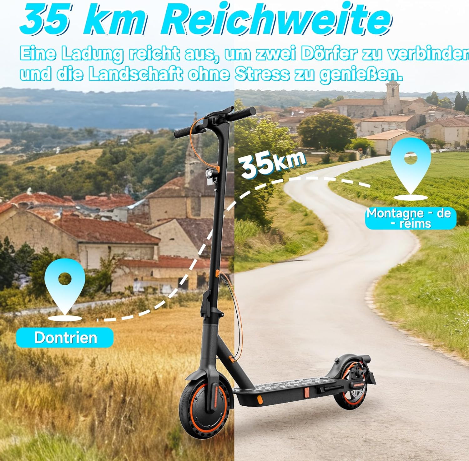 E Scooter mit Straßenzulassung, 350W Motor, 20 km/h Höchstgeschwindigkeit, 35 km Reichweite, Faltbarer E-Roller für Erwachsene – Bild 8