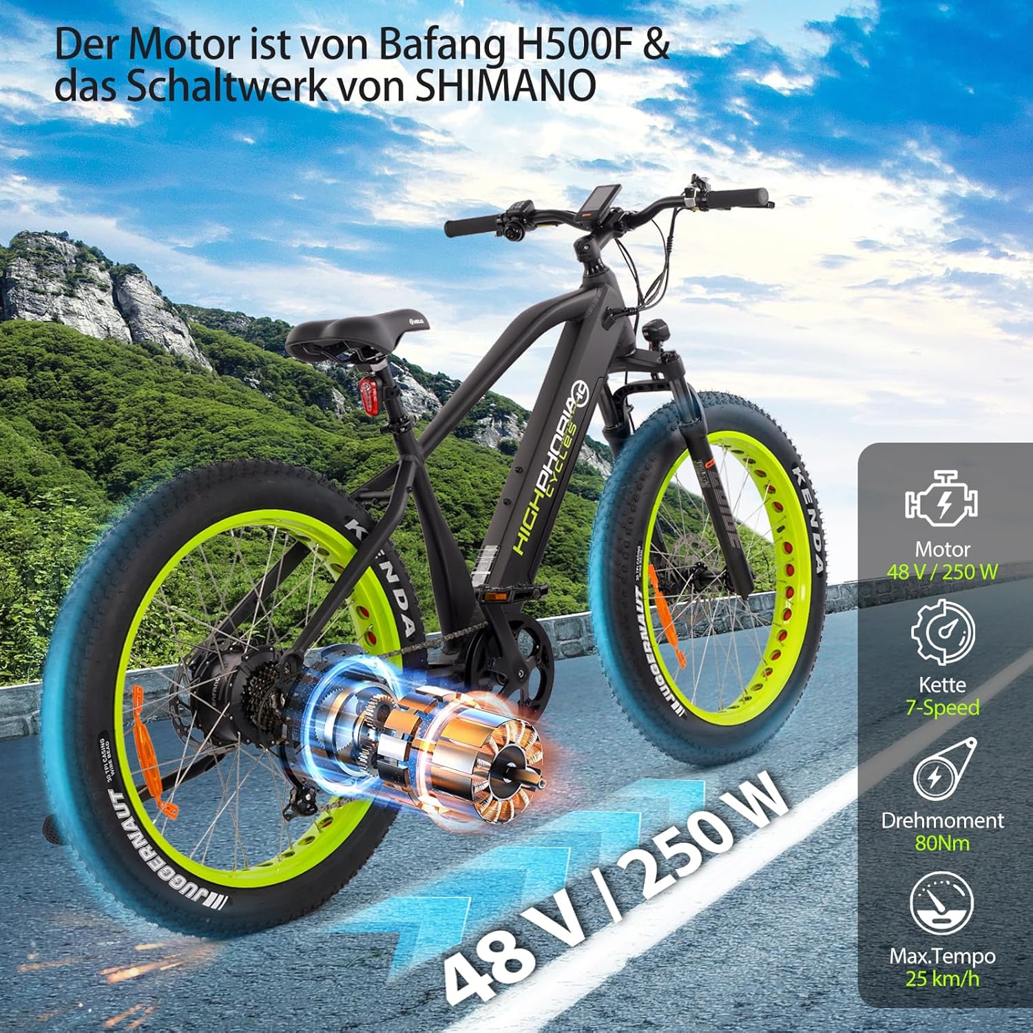 E-Bike Mountain Bike, Strong Bafang Motor, Derailleur Gear, Disc Brakes, Mountain Bike E-Bike, Pedelec with Samsung Battery, E-Bike for Men and Women – Bild 3