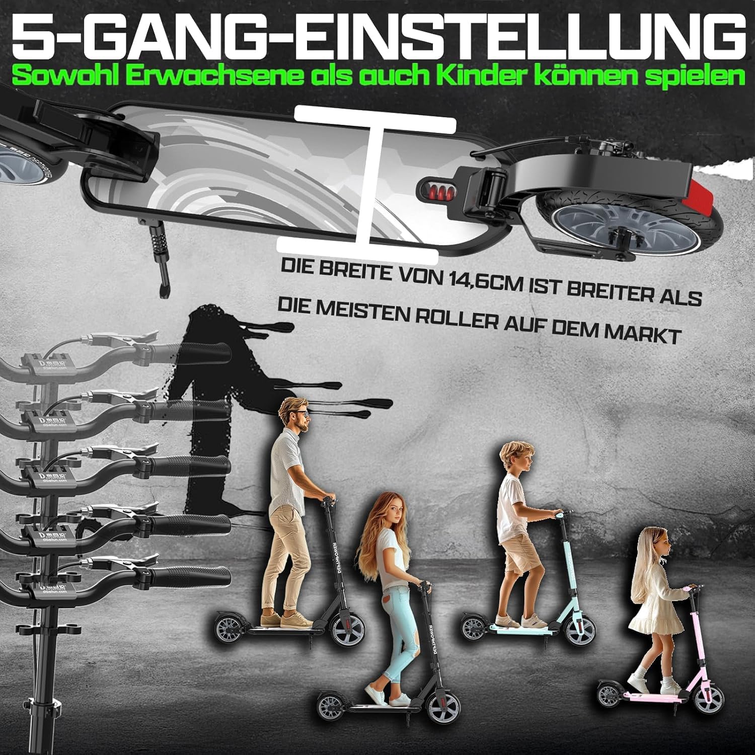 Adult Scooter up to 150 kg - Folding Scooter with 230 mm Wheels & ABEC-9, Height-Adjustable City Scooter Large Wheels with Disc Brake & Shock Absorber, Scooter from 8 Years, Teenagers – Bild 6