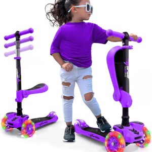 Hurtle Roller Kinder ab 2 Jahre – 3-Rad mit Klappsitz – LED Leuchträdern – Höhenverstellbar – Tretroller für Indoor & Outdoor – Mädchen & Jungen