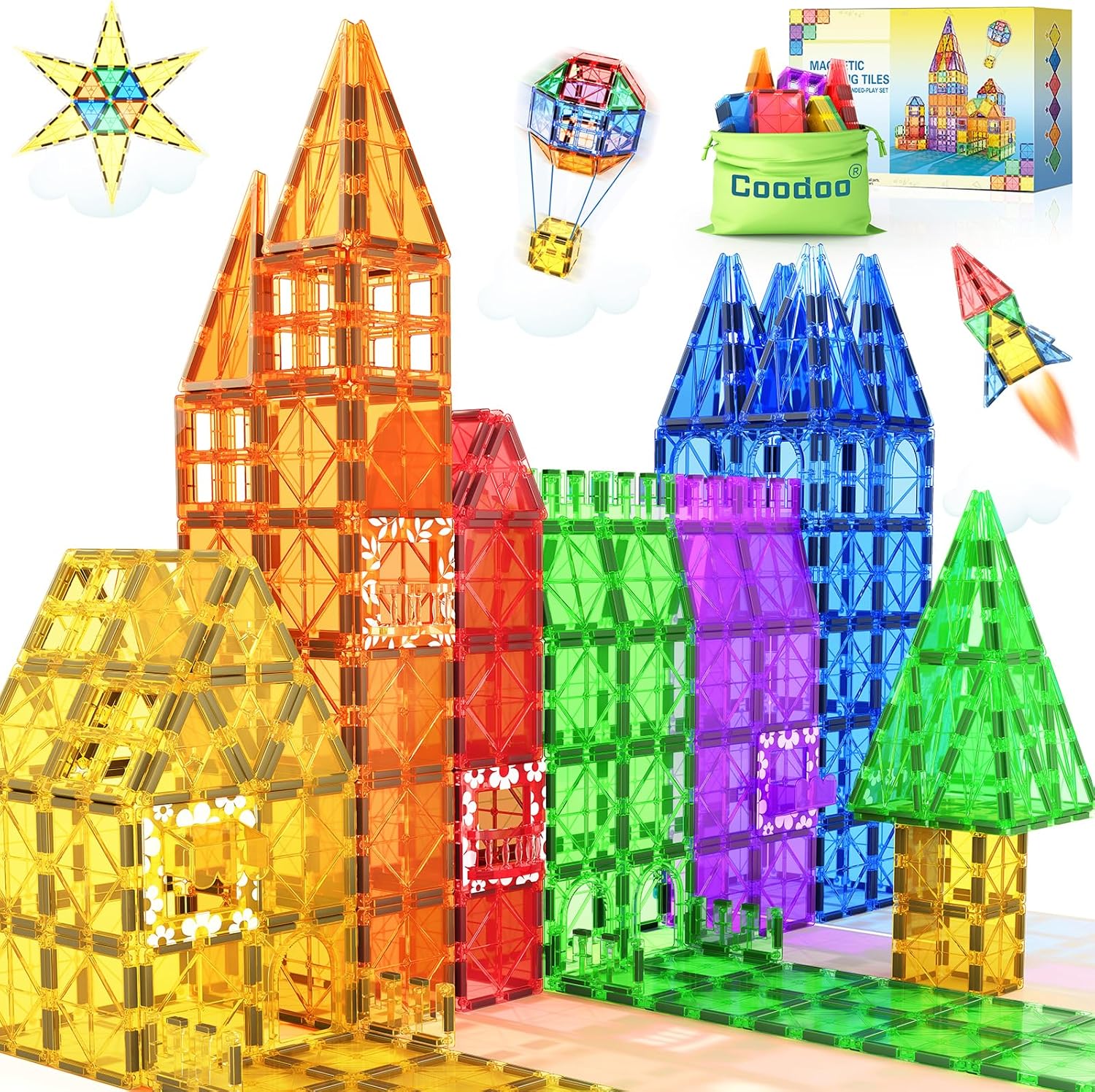 60 Magnetic Building Blocks, Children's Toy, STEM Magnetic Blocks, Sensory Toy, Children's Games, Magnetic Building Toy for 3+ Years Old Boys and Girls, Preschool, Nursery and Toddler Toy