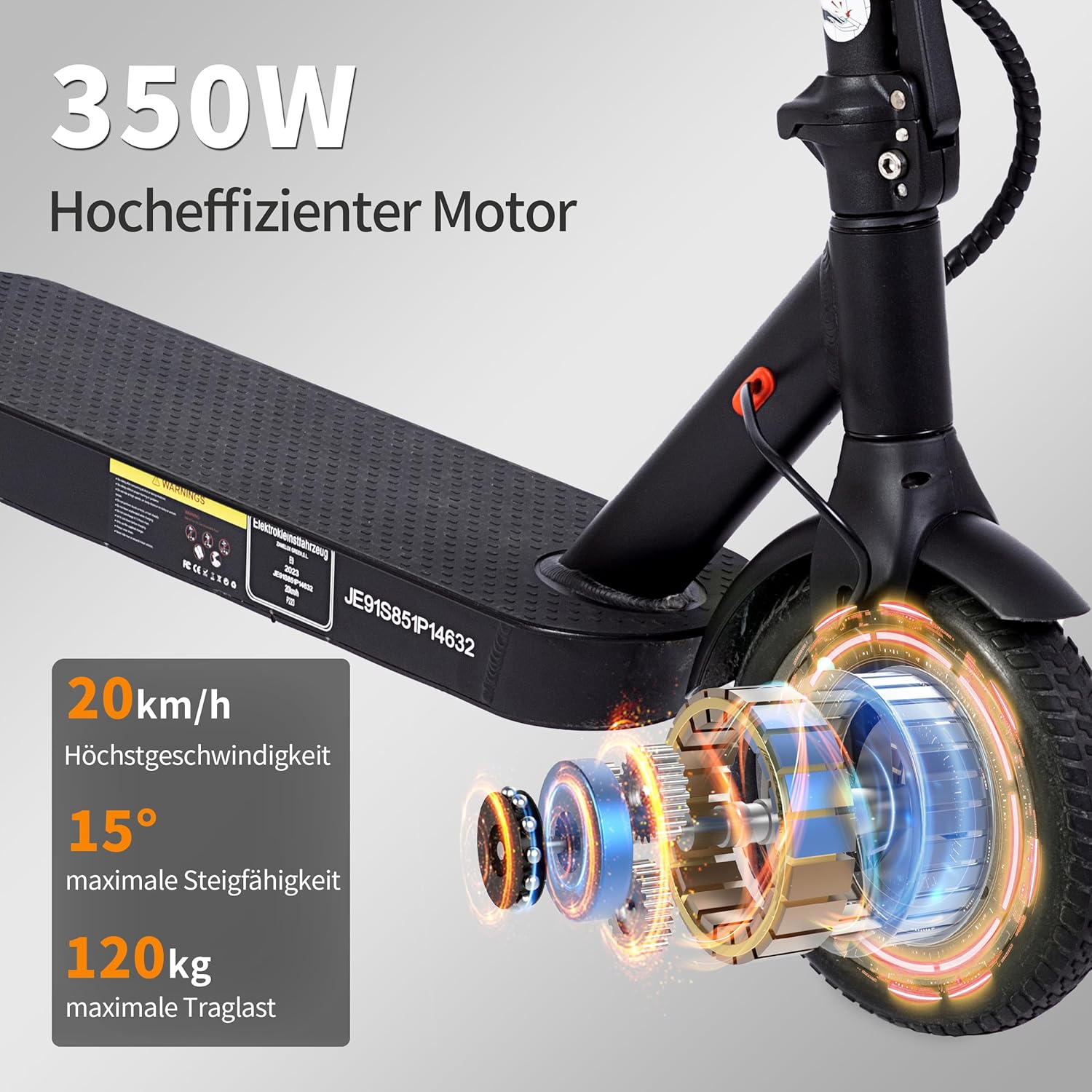 E-Scooter with Road Approval (ABE) 350W Motor 20km/h Range 25-40km E-ABS Disc Brake IP54 Foldable Dual Brake System LED Display for Commute Short Distance – Bild 5