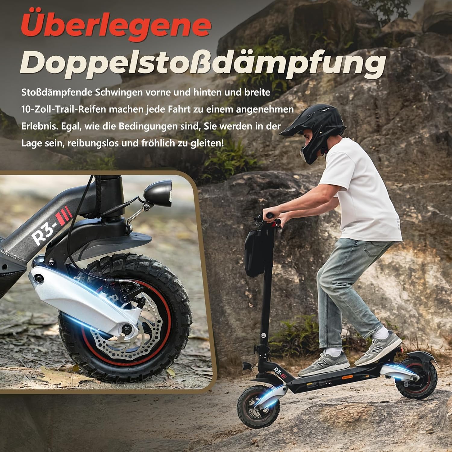 E Scooter with Road Approval, 10 Inch Off-Road Tyres, 500 W Motor, Max 80-100 km Range, Comfortable Damping & Indicator (EMark), App Control, E Scooter for Adults – Bild 3