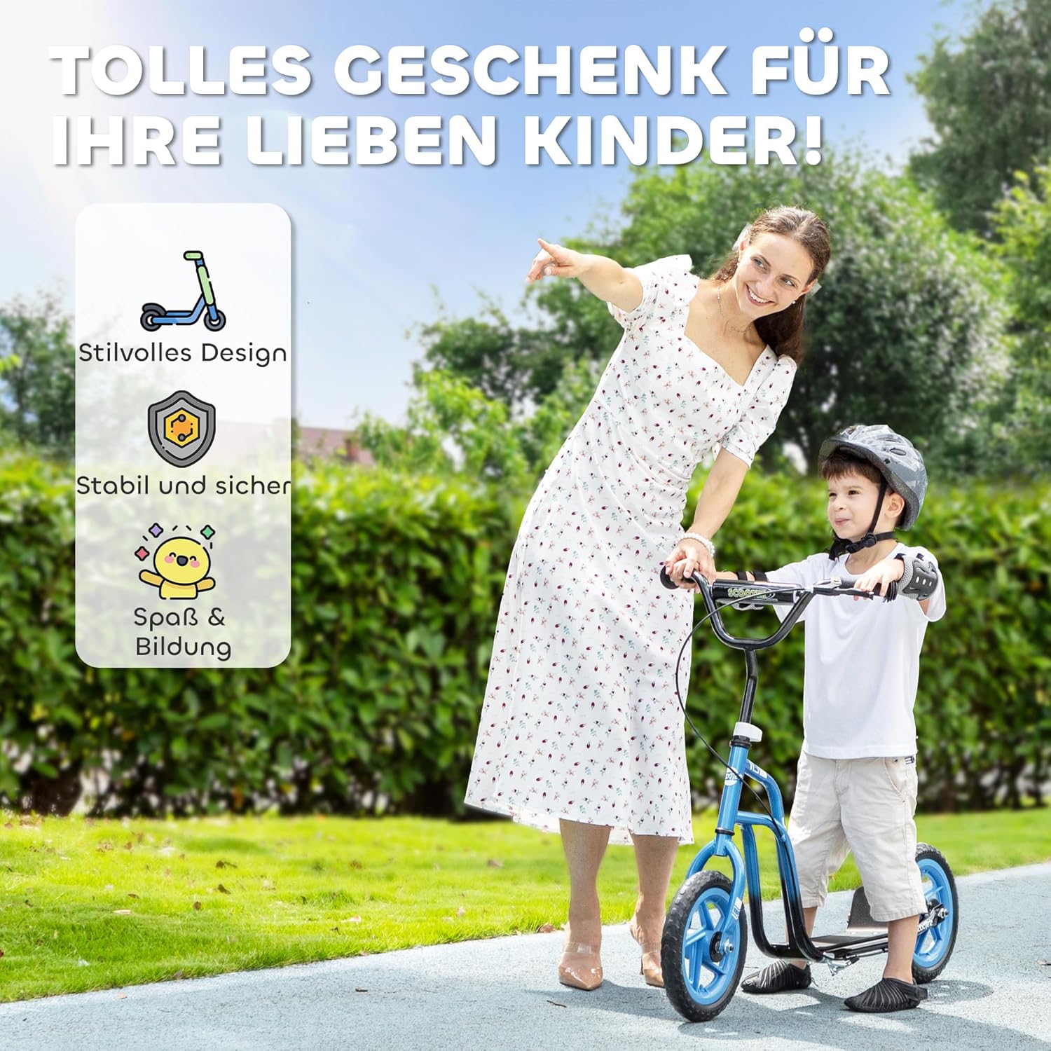 AIYAPLAY Children's Scooter Kick Scooter with Adjustable Handlebar, Large Wheels and Handbrake 12 Inch City Scooter for 5-12 Years Boys and Girls – Bild 6