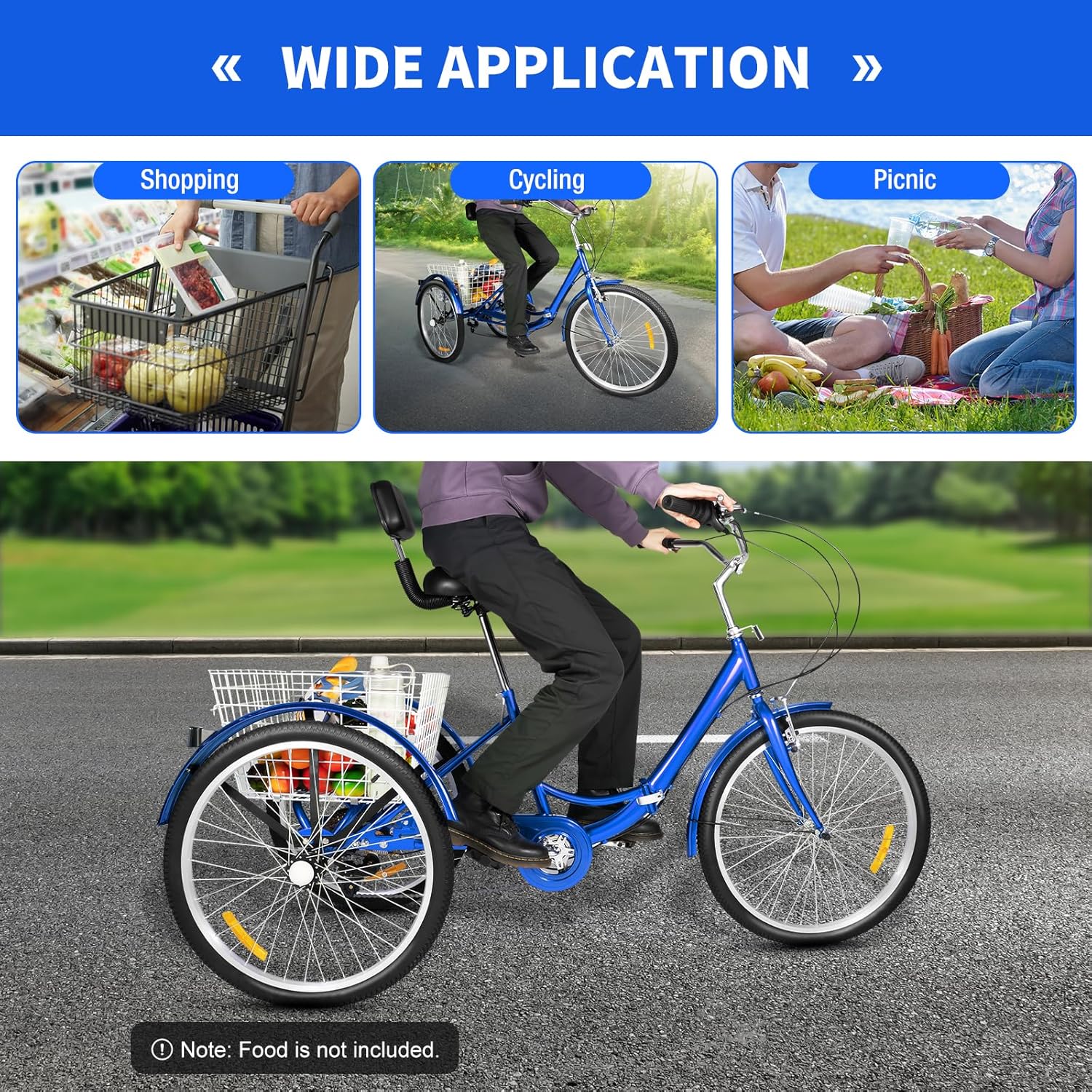 24 Inch Tricycle for Adults, 7-Speed Folding Bike, 3-Wheel Bicycle, with Shopping Basket and Backrest Seat Cushion, Suitable for Adults, Seniors and Beginners – Bild 9