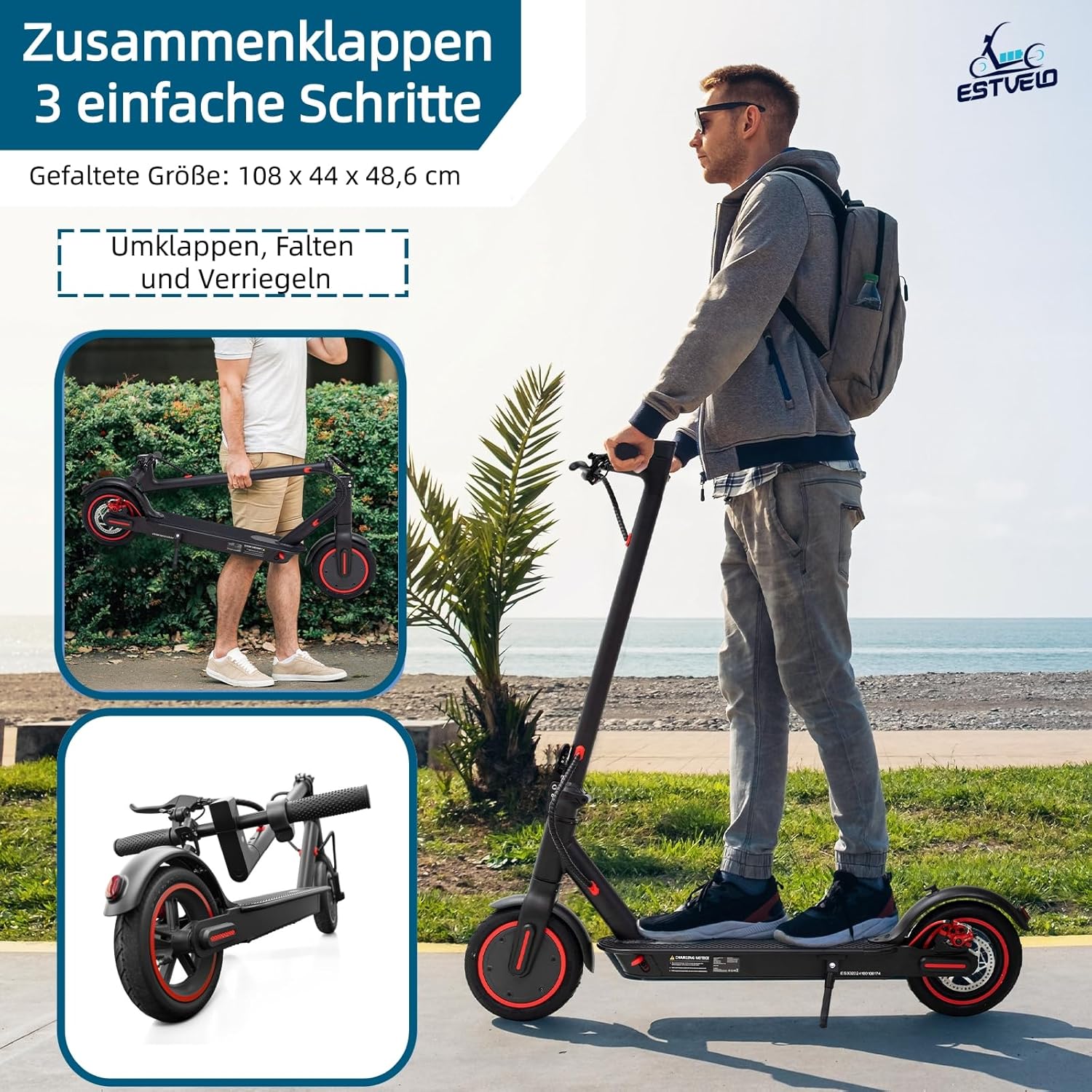 E Scooter S4, with Widened Pneumatic Tyres, Max. 20 km/h Speed, 30 km Range, 15% Incline, Load up to 120 kg, Regenerative Braking, Foldable Electric Scooter for Adults – Bild 5