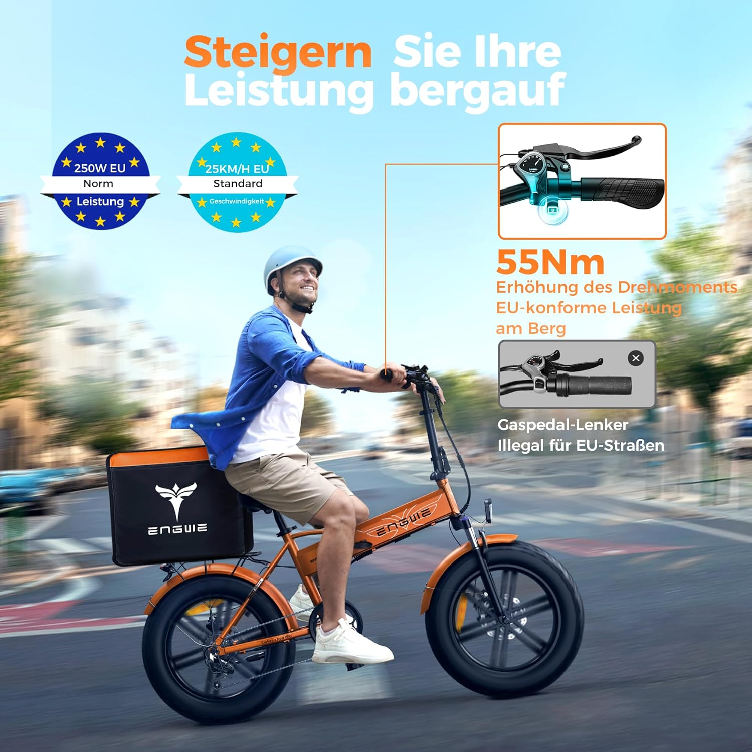 ENGWE EP-2 Boost Folding Electric Bicycle with Torque Sensor, 48 V 13 Ah Removable Battery Range 120 km and 250 W Brushless Motor, LED Display, 20 x 4.0 Inch Fat Tyres and 7 Gears – Bild 2