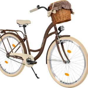 MILORD Women’s City Bike Comfort with Wicker Basket Vintage Bicycle 26 / 28 Inch 1 Speed