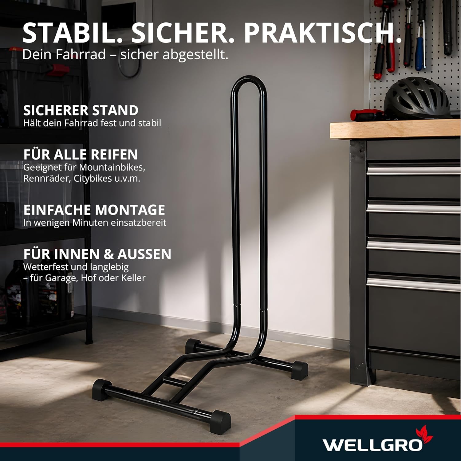 2 x Wellgro® bicycle stand, steel, secure stand, colour: black. – Bild 5