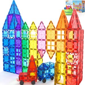 100 Magnetic Tiles STEM Building Toy with 2 Cars, Sensory Magnetic Building Blocks for Toddlers and Children, Preschool Montessori Toy Gifts for 3+ Years Old Boys and Girls