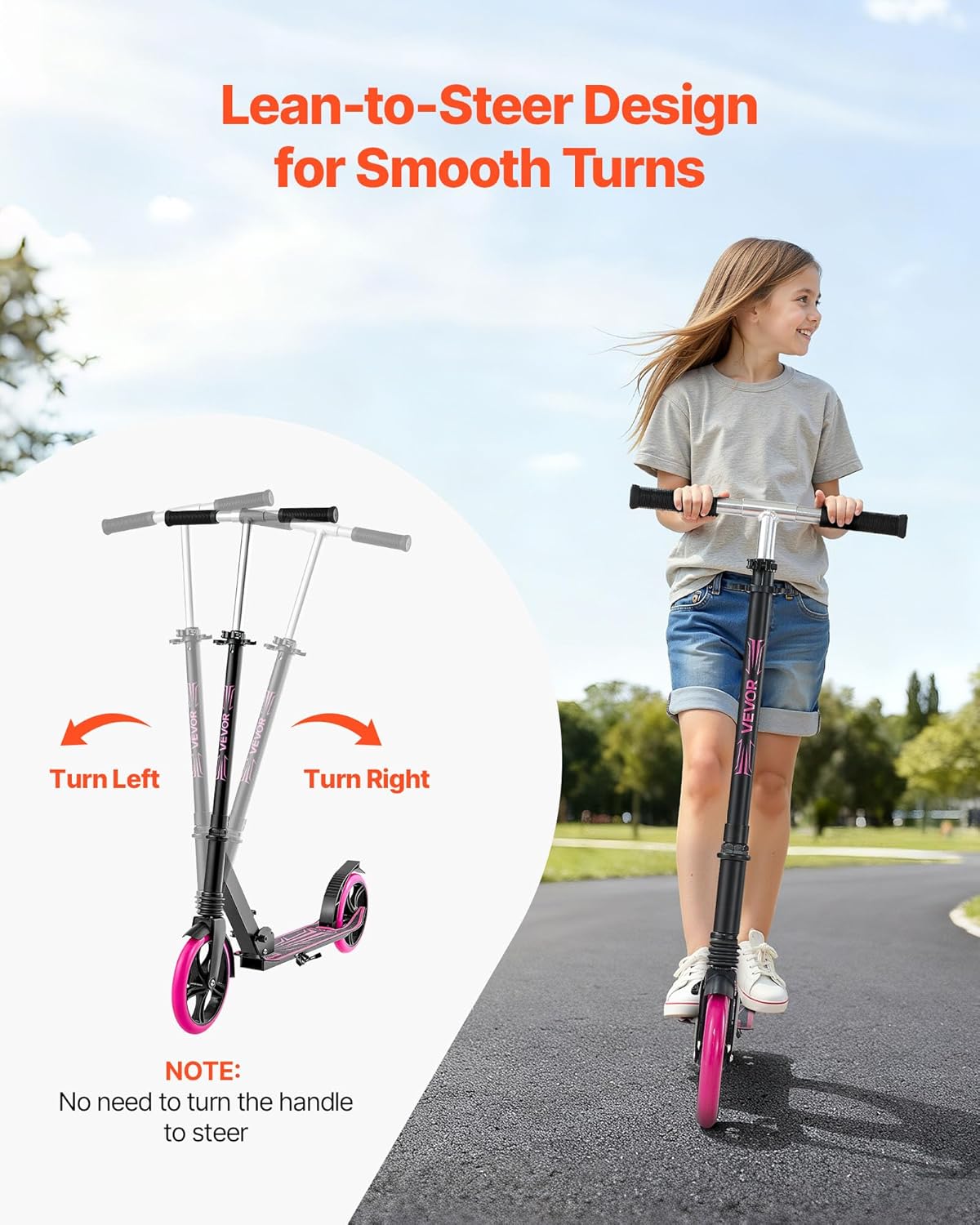 VEVOR Scooter (2 Räder) für Kinder ab 8 Jahren, Cityroller Kinderroller Straßenroller mit höhenverstellbarem Lenker & rutschfestem Deck & faltbarem Rahmen, Tretroller bis zu 100 kg, blau – Bild 4