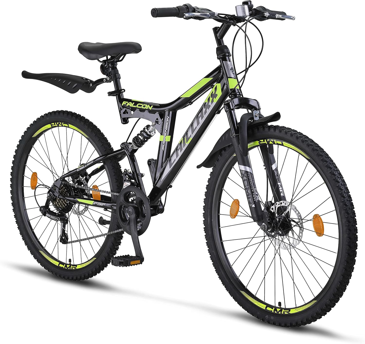 Chillaxx Bike Falcon Premium Mountain Bike in 24, 26, 27.5 and 29 Inch - Bicycle for Boys, Girls, Women and Men - Disc Brake - 21 Speed Gears - Full Suspension