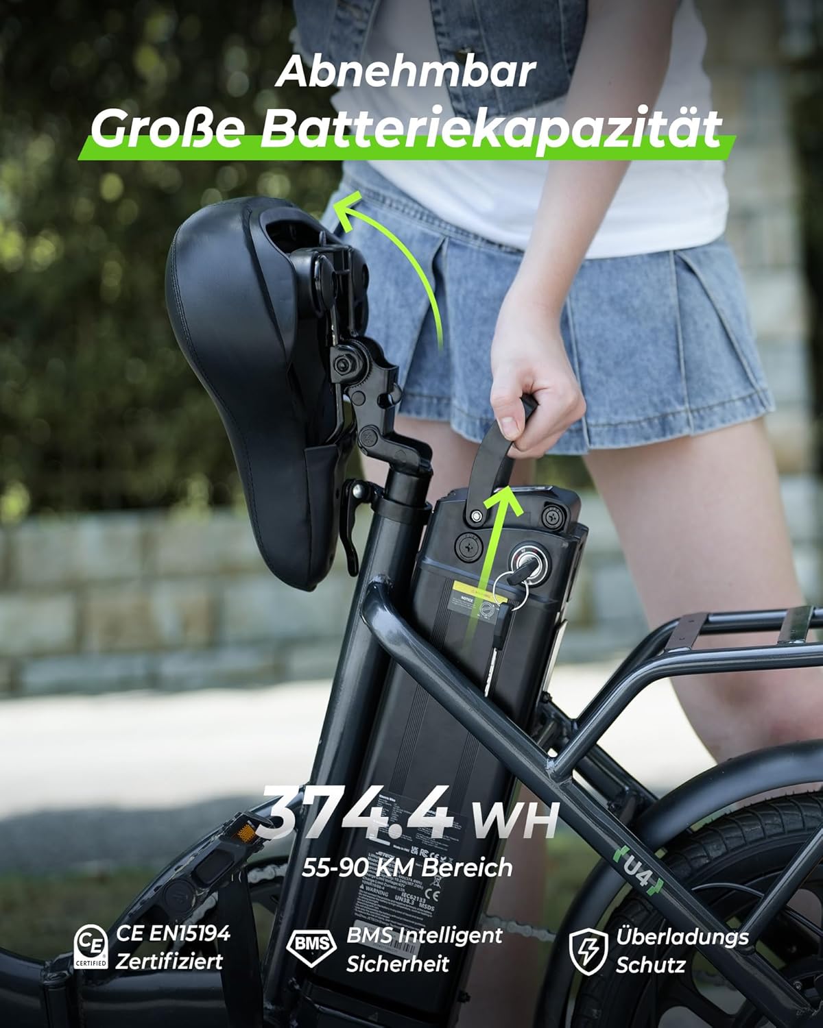 Finbike Folding Bike E-Bike 16 x 2.15 Inch Fat Tire, Portable Electric Bicycle with 10.4 Ah Removable Battery, 4 Riding Modes, PAS Range Max 88 Km, Folding Electric Bikes for Men Women Commuting – Bild 4