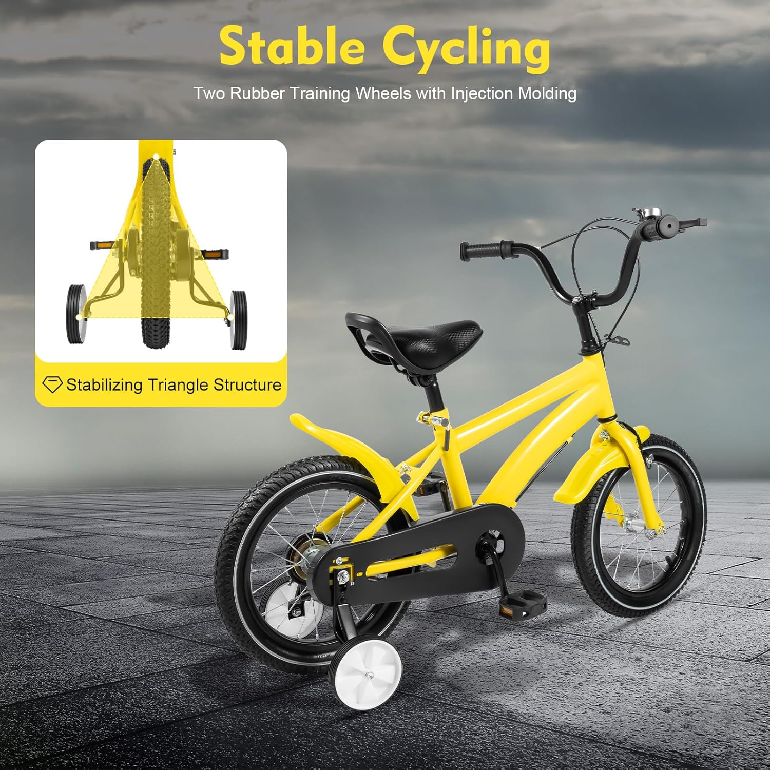 14 Zoll Kinderfahrrad, Kohlenstoffstahl-Legierung, Kinder Fahrrad, ab 3-7 Jahre Jungen & Mädchen, Upgraded Kinder Fahrrad mit Stützrädern, Höhenverstellung – Bild 5
