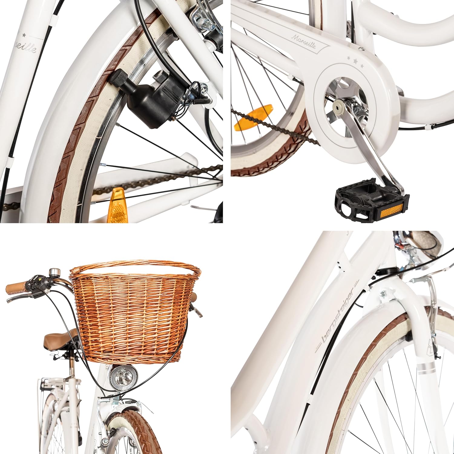 Bergsteiger Marseille 26, 28 Inch Women's Bike, from 150 cm, Rattan Basket, Bicycle Light, Women's City Bike, Women's Bike in Retro Design, 6 Speed Tourney Gears, Derailleur Gear – Bild 8