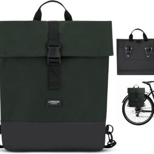 LARKSON Tammo Bike Bicycle Bags for Pannier Rack, Women and Men, Dark Green, 2-in-1 Bicycle Bag: Rucksack and Rear Pannier Rack Bag, Water-Repellent