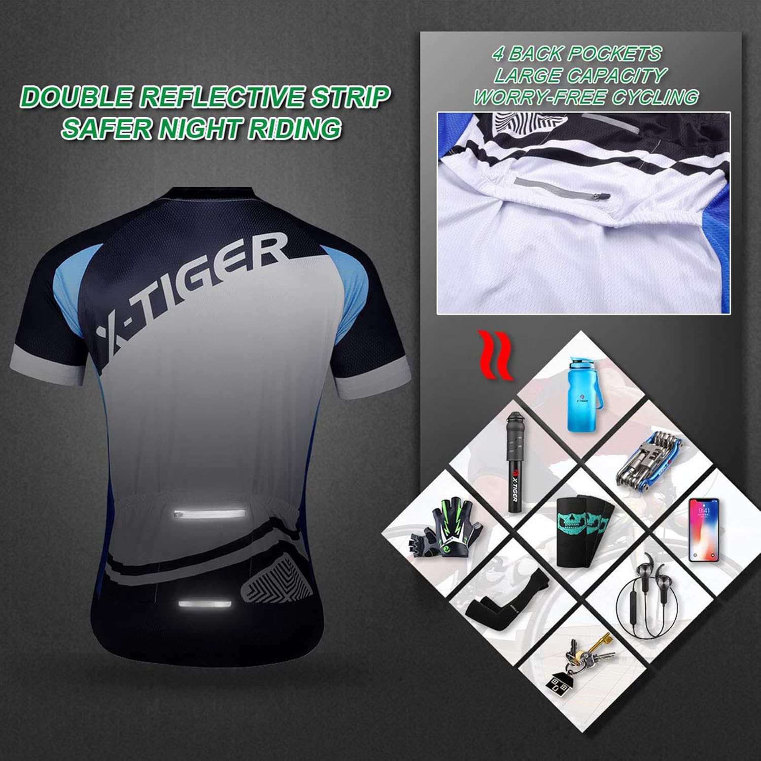 X-TIGER Men's Cycling Jerseys, Short T-Shirt, Cycling Jersey, MTB Road Bike Jersey, Short Sleeve Cycling Clothing for Men – Bild 7