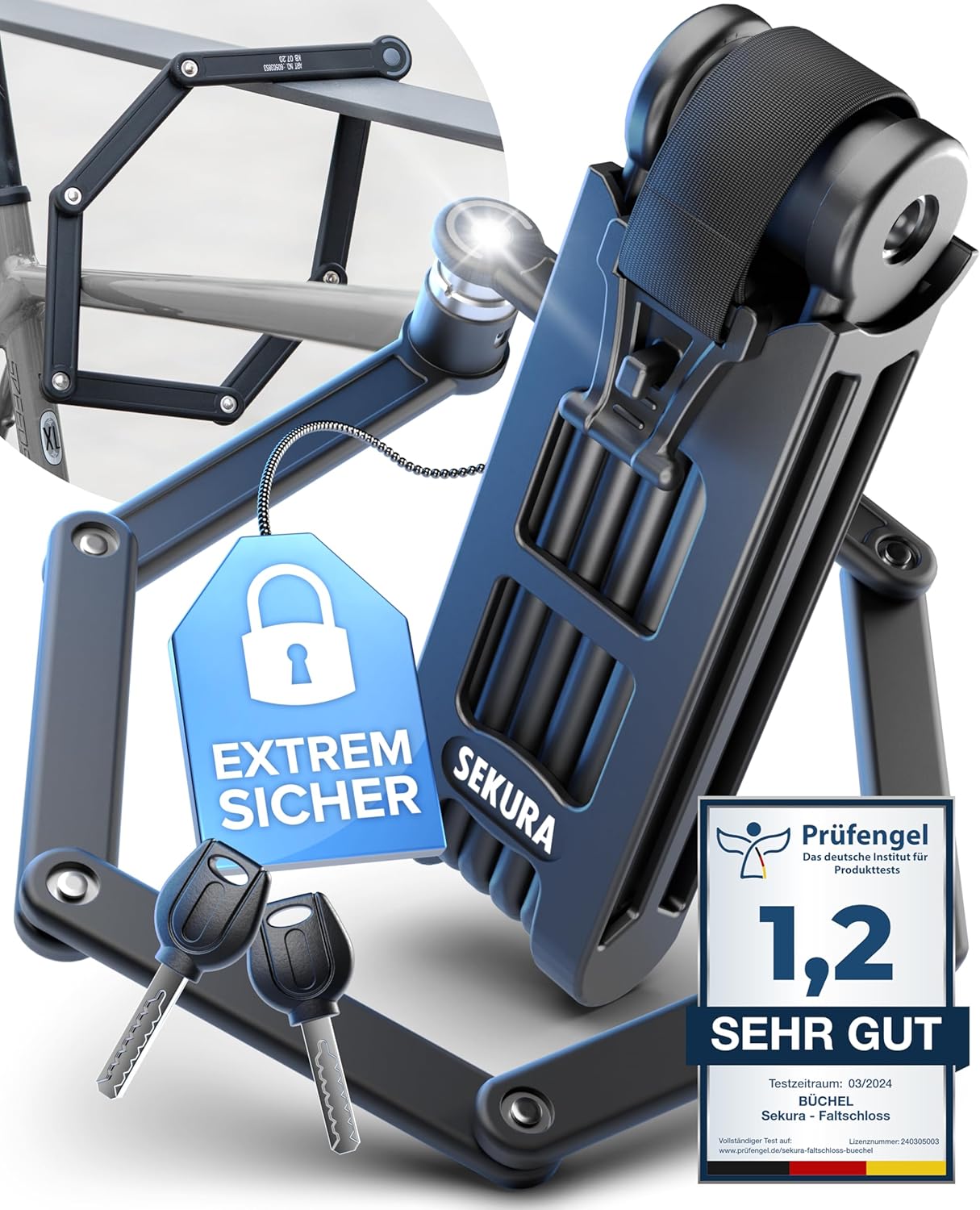 Büchel Sekura 60503853 Folding Lock for Bicycle and Motorbike 85 cm Black