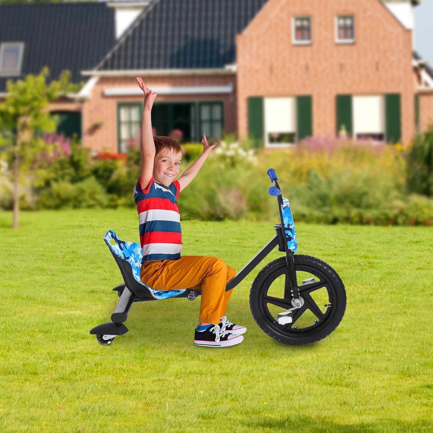 Drift Scooter, Children's Drift Scooter, 90 x 68 x 60 cm, Pedal Scooter Drifts Cart, Load Capacity 80 kg Adjustable, Children's Pedal Tricycle Can Be Used for Children from 6 Years (Blue Panel) – Bild 7