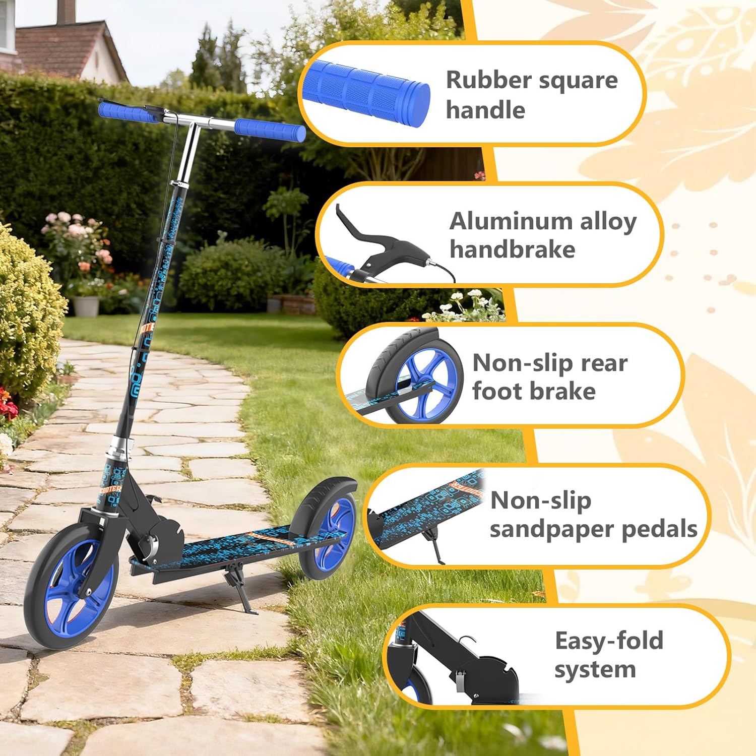 Kinderroller, Scooter für Kinder ab 6 Jahre, Klappbarer Cityroller mit Handbremse, ABEC-7 Kugellager, 3-Fach Höhenverstellbar, Aluminium Tretroller für Jungen & Mädchen – Bild 4