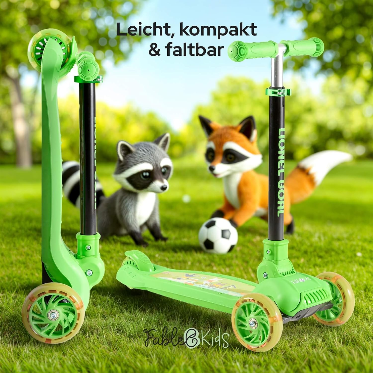 FableKids Children's Scooter City Scooter Height Adjustable Foldable LED Wheels Kick Brake for Toddlers from 3 Years Maximum Load 50 kg – Bild 4