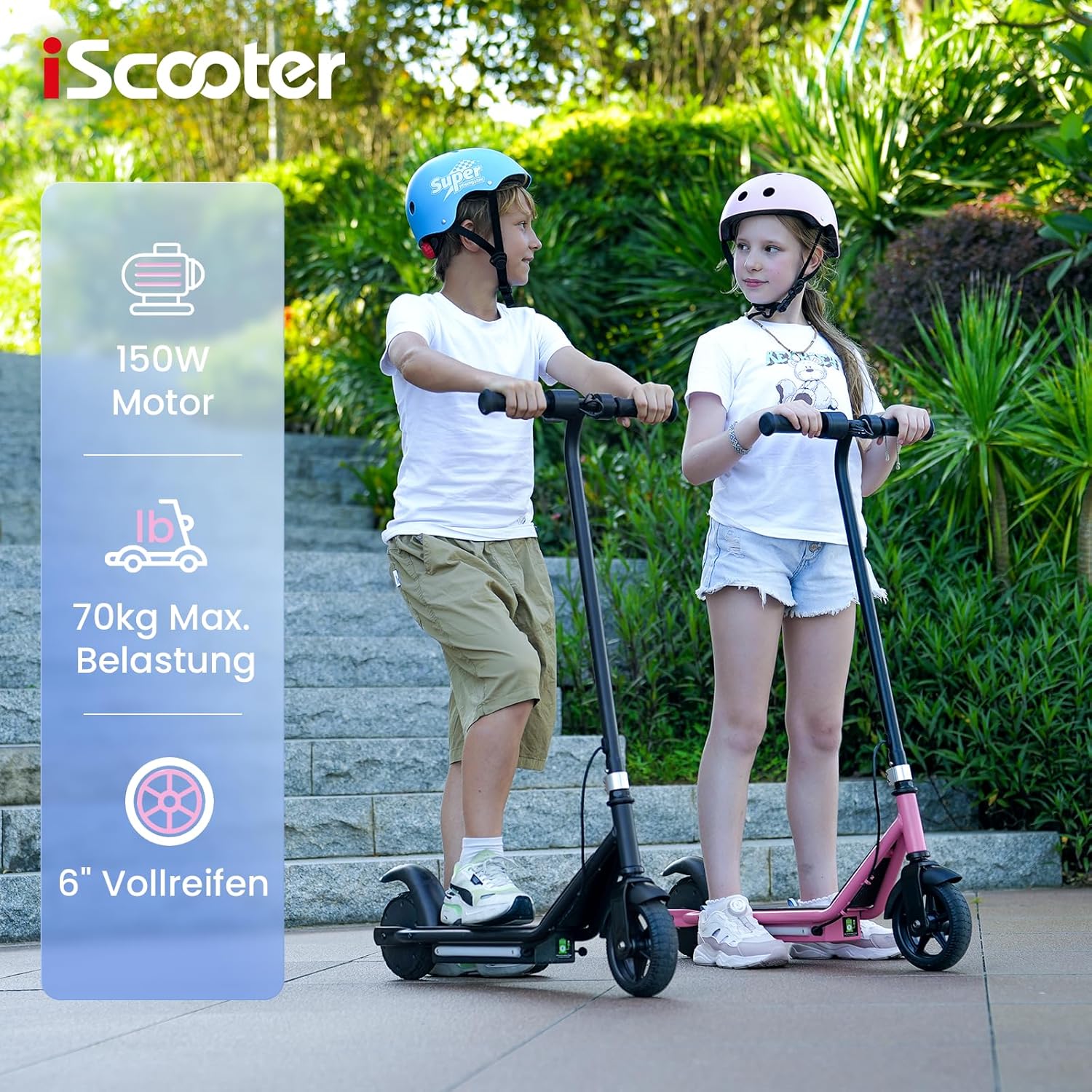 iScooter E Scooter for Children from 6-12/8-14 Years, 2/3 Modes (5-19 km/h), 6.5 Inch Music Foldable Electric Scooter & 3 Adjustable Heights, 5.5 Inch Children's Electric Scooter with 7-Coloured – Bild 2