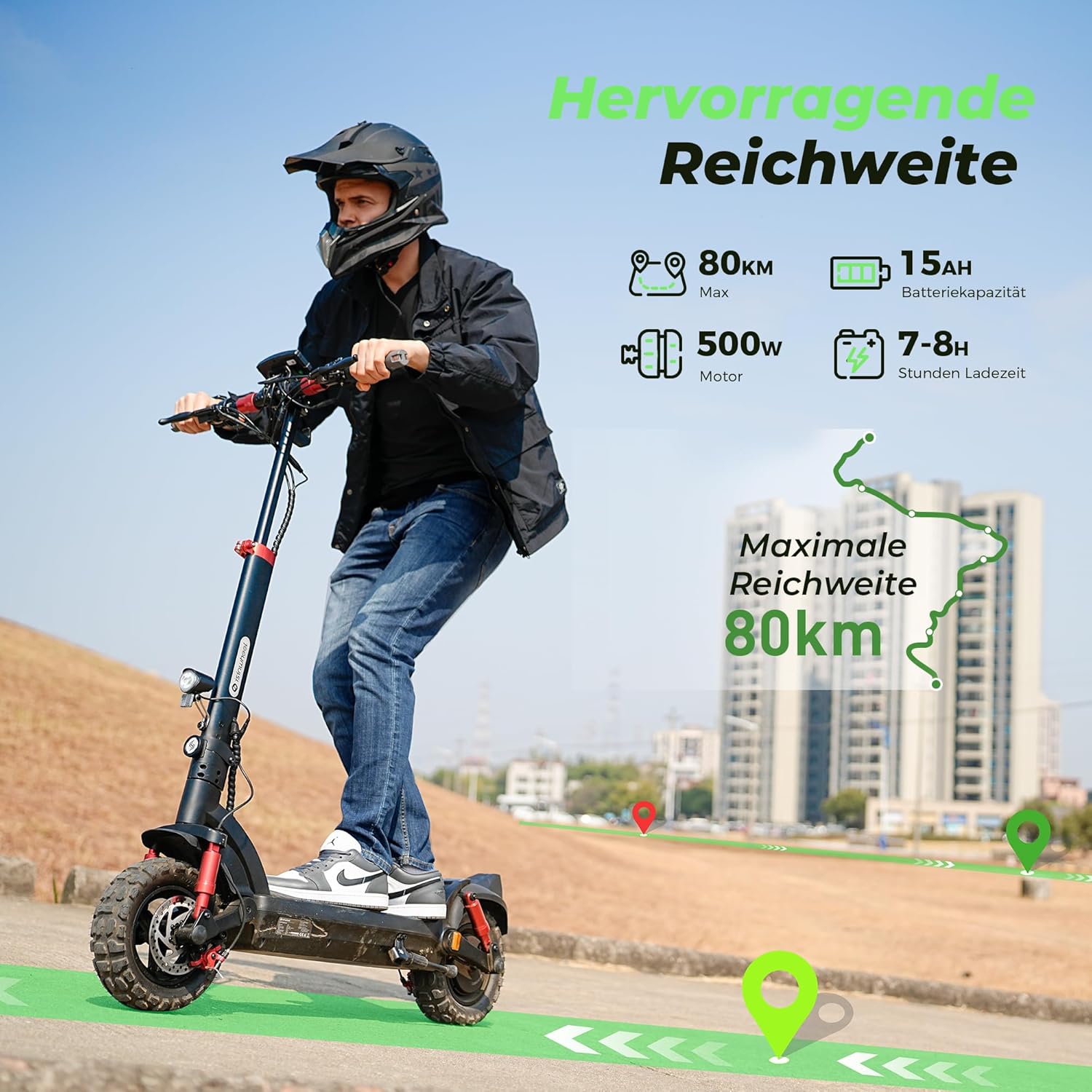 E Scooter with Road Legal, 11 Inch Max 80 km Range, Offroad Electric Scooter, Foldable Electric Scooter with Dual Suspension, Indicator and App, Electric Scooter Adult for City and Country Commuting – Bild 4