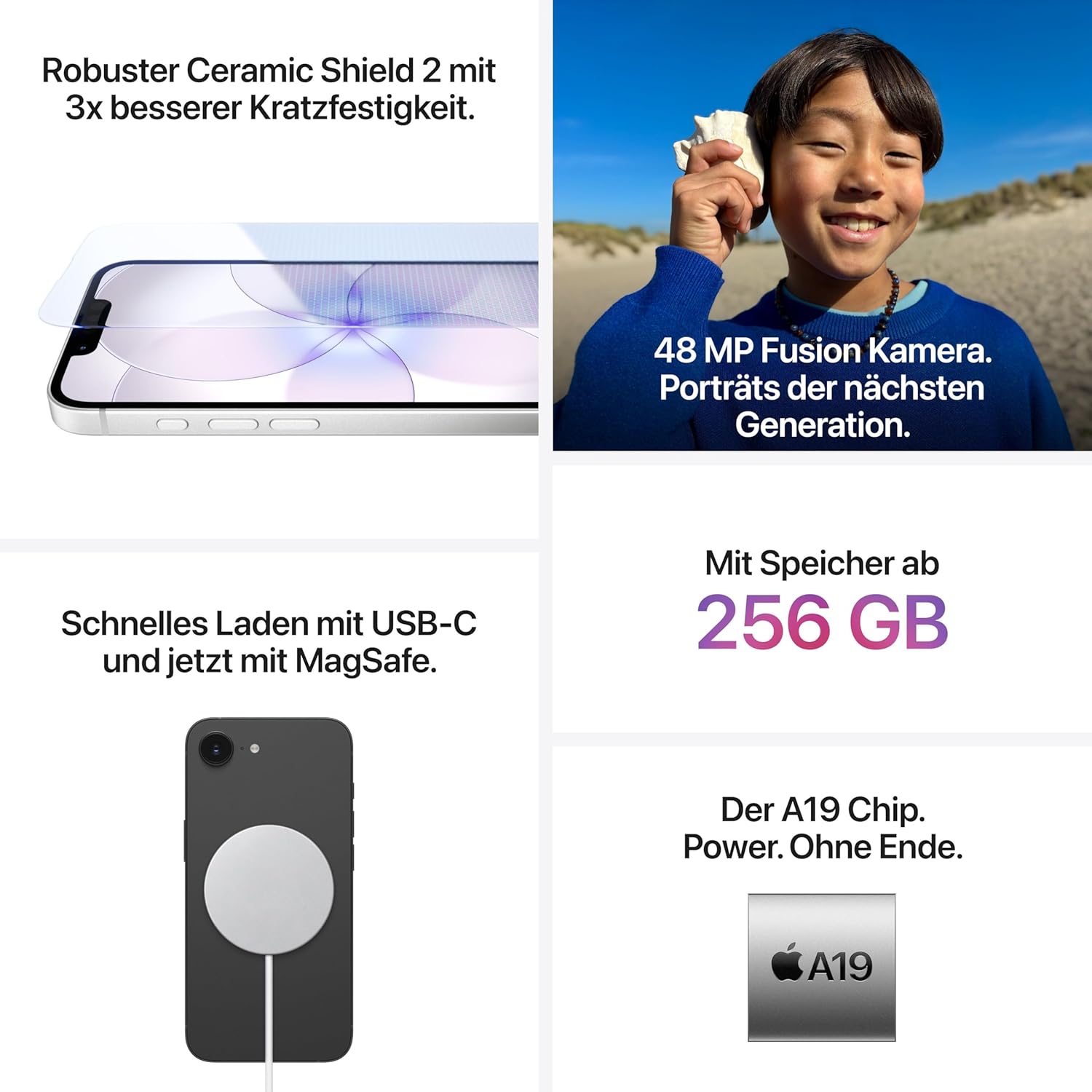 Apple iPhone 17e (256GB): 6.1" Super Retina XDR Display, A19 Chip, All Day Battery, 48MP Fusion Camera; Black – Bild 4