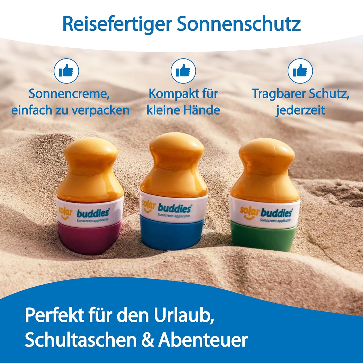 Solar Buddies Sun Cream Applicator - Single Blue - Refillable Roll-on Sponge Applicator for Sun Cream, Sun Lotion & Lotion for Children, Adults & Families - Holds 100 ml – Bild 6