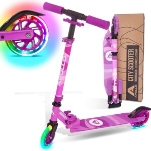 Apollo Scooter LED Moonracer City Scooter with Suspension Foldable Scooter Children from 4 Years Sporty City Scooter Adjustable Perfect as a Scooter