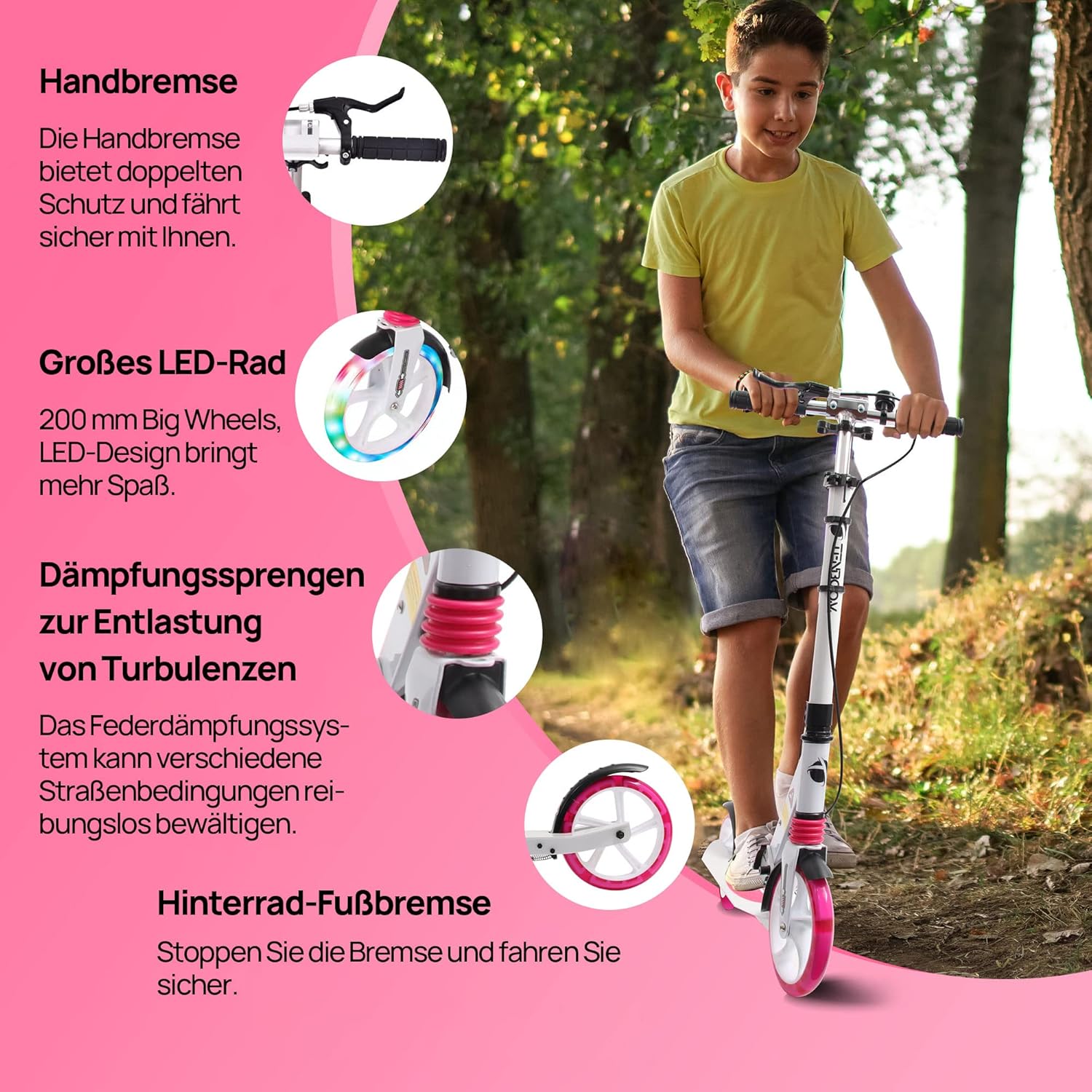 TENBOOM Children's Scooter, 10 Years, Aluminium Folding City Scooter, Height Adjustable, Scooter Kick Scooter with Handbrake and Bell for Children 8 Years and Adults – Bild 2