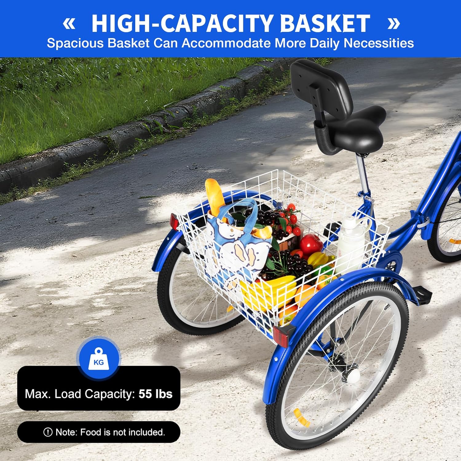 24 Inch Tricycle for Adults, 7-Speed Folding Bike, 3-Wheel Bicycle, with Shopping Basket and Backrest Seat Cushion, Suitable for Adults, Seniors and Beginners – Bild 7