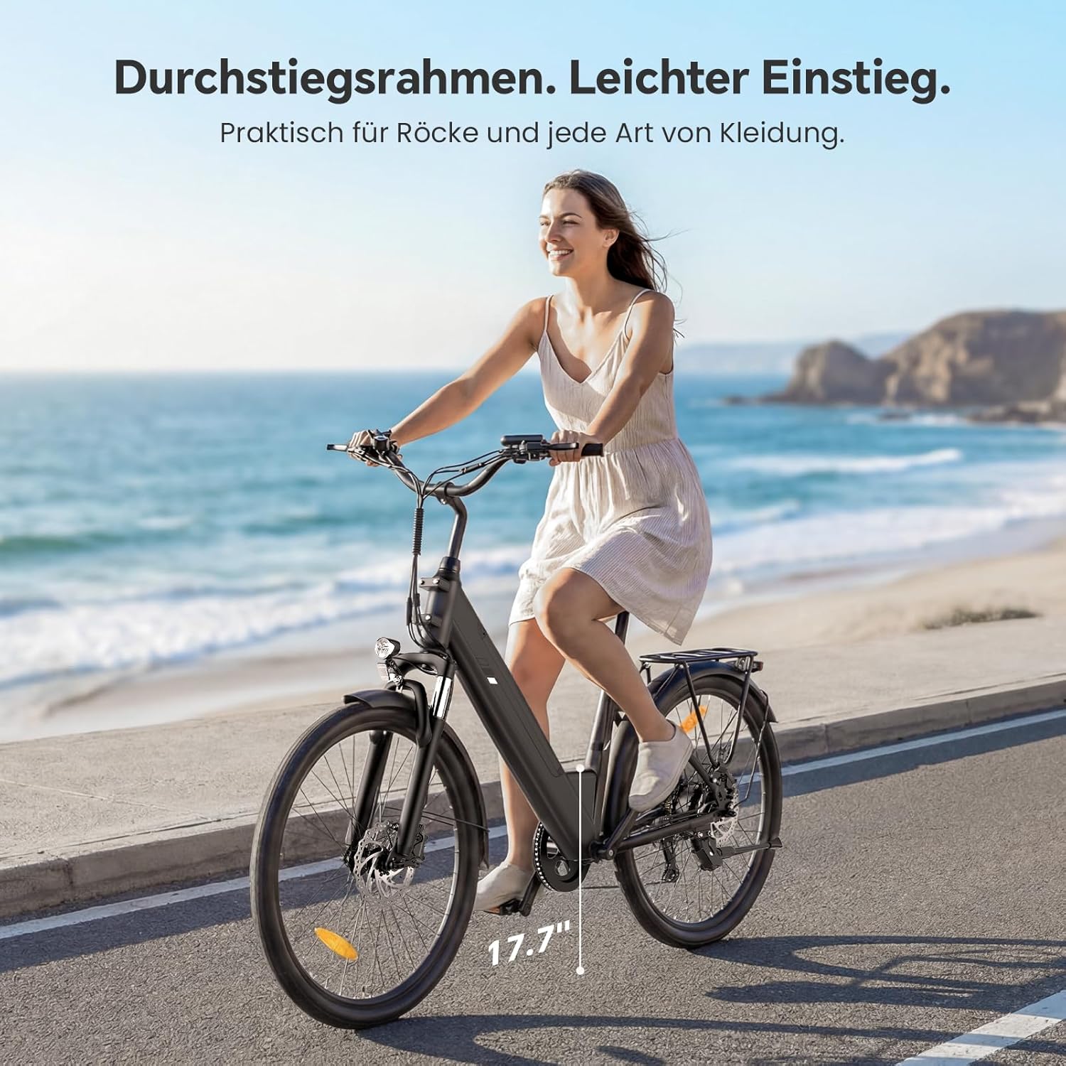 Touroll J2 ST Pro 26'' E-Bike Herren Damen, 250W City Elektrofahrrad mit Hydraulischen Scheibenbremsen, 561.6Wh Herausnehmbarer Akku bis 100km, 26 Zoll Low-Step Ebike mit Federgabel & 7 Gänge – Bild 9