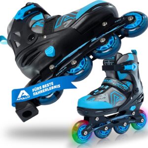 Apollo Champion Adjustable Inline Skates for Boys and Girls from Size 31, for Men and Women up to Size 42, High-Quality Inline Skates for Children and Adults with LED Wheels