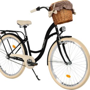 MILORD. 28 Inch 3-Speed, Black and Cream, Comfort Bicycle with Basket and Back Carrier, Dutch Bike, Women’s Bike, City Bike, Retro, Vintage