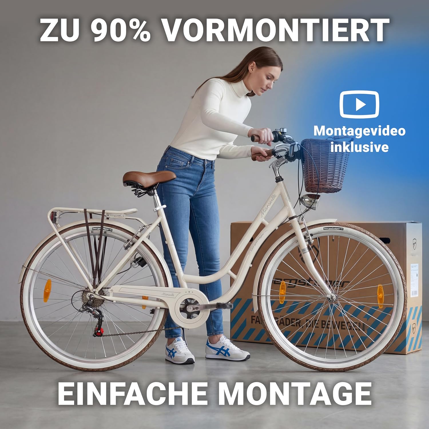 Bergsteiger Marseille 26, 28 Inch Women's Bike, from 150 cm, Rattan Basket, Bicycle Light, Women's City Bike, Women's Bike in Retro Design, 6 Speed Tourney Gears, Derailleur Gear – Bild 5