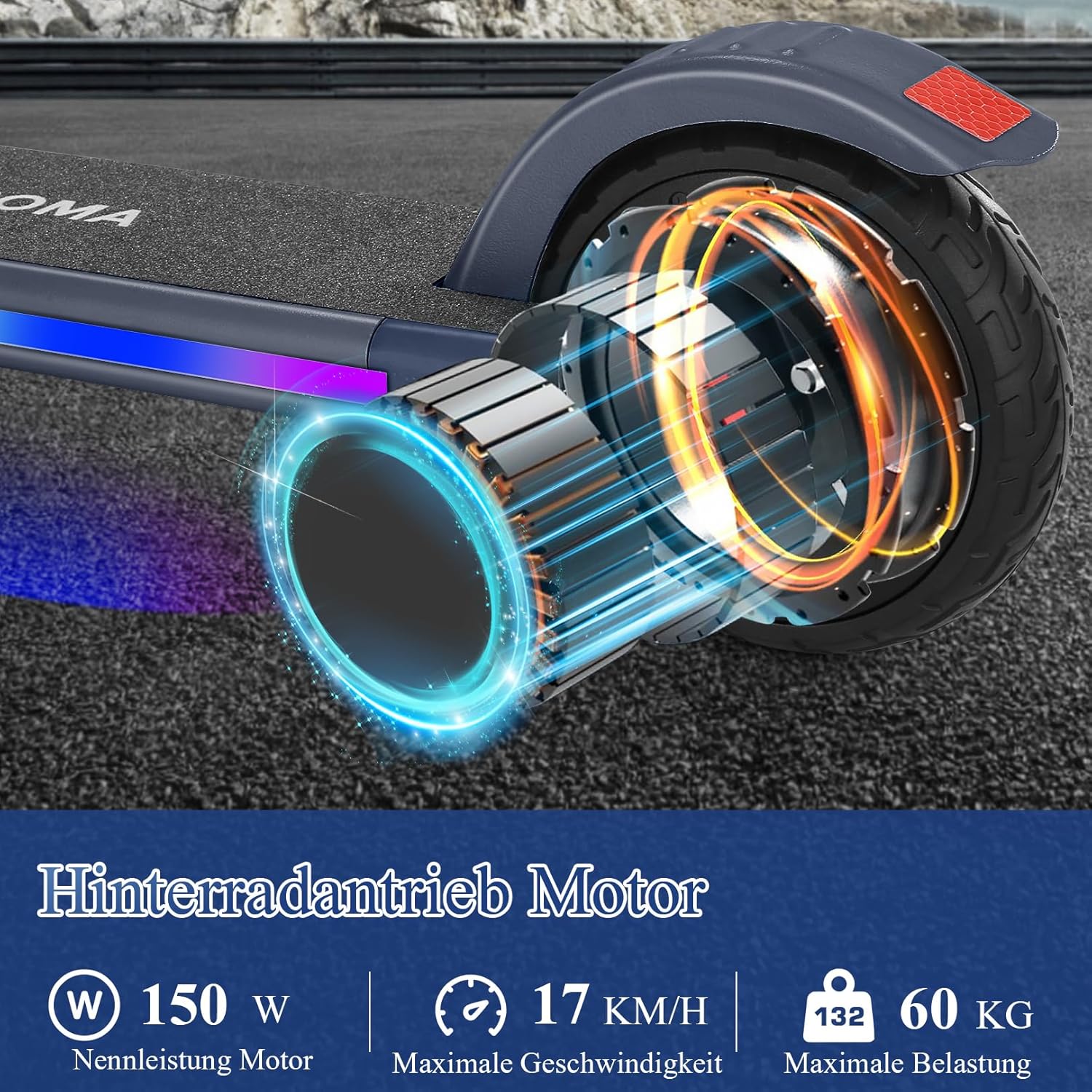 Caroma E Scooter für Kinder Alter 6-14, 150W/180W Motor, 16 km/h, 80 mins Fahrzeit, einstellbare Geschwindigkeit und Höhe, Bunte Lichter, LED-Anzeige, Faltbarer Kinder Elektroroller – Bild 2