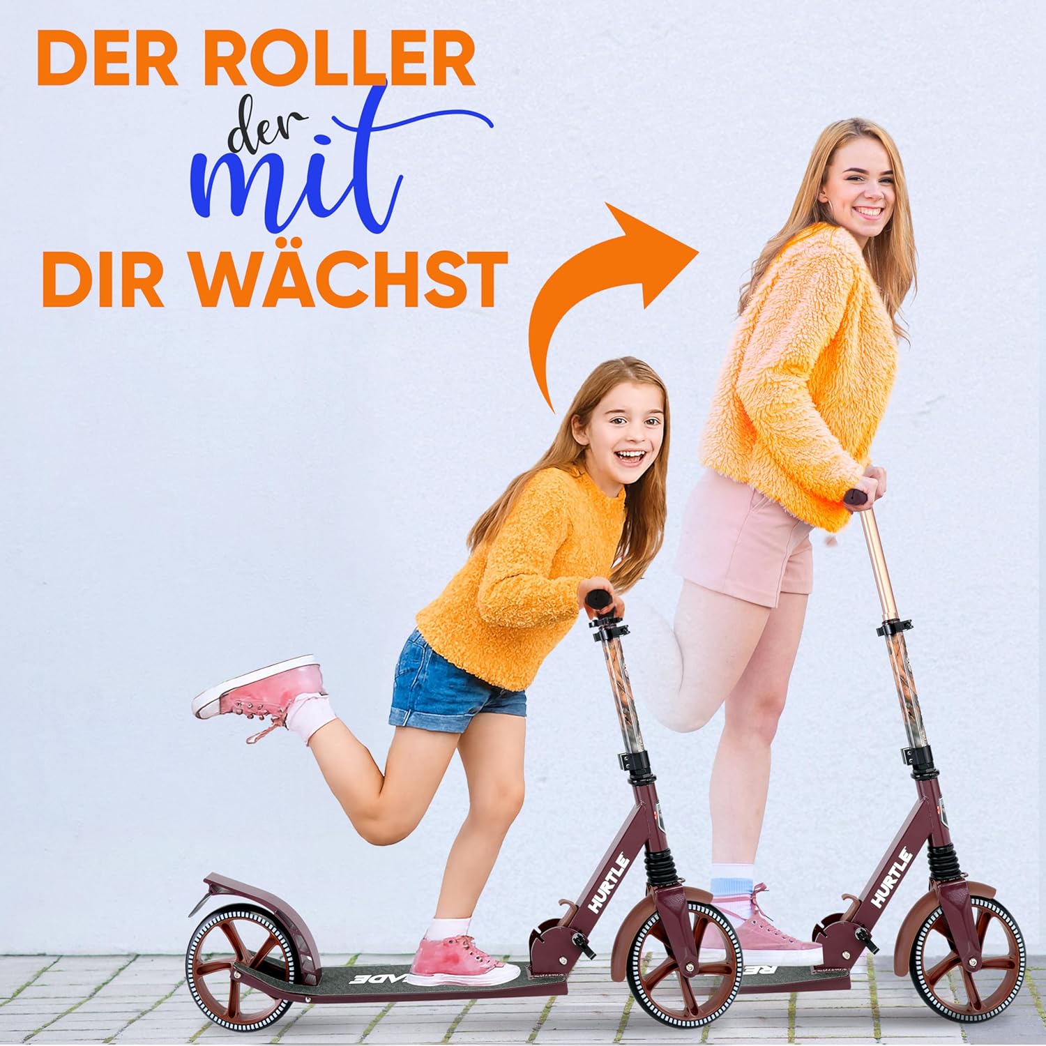 Hurtle Scooter - Scooter for Teenagers - Kick Scooter - 2 Wheel Scooter with Adjustable T-Bar Handlebar - Foldable Adult Kick Scooter with Alloy Non-Slip Deck – Bild 8