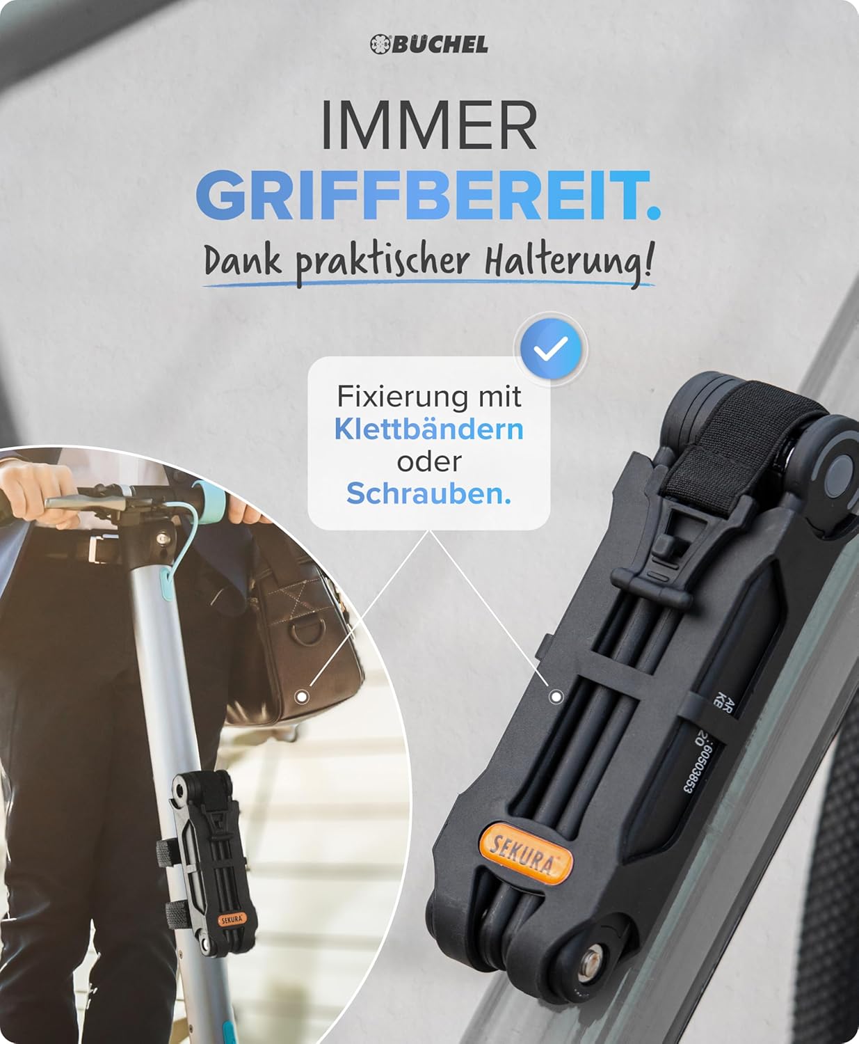 Büchel Sekura 60503853 Folding Lock for Bicycle and Motorbike 85 cm Black – Bild 5