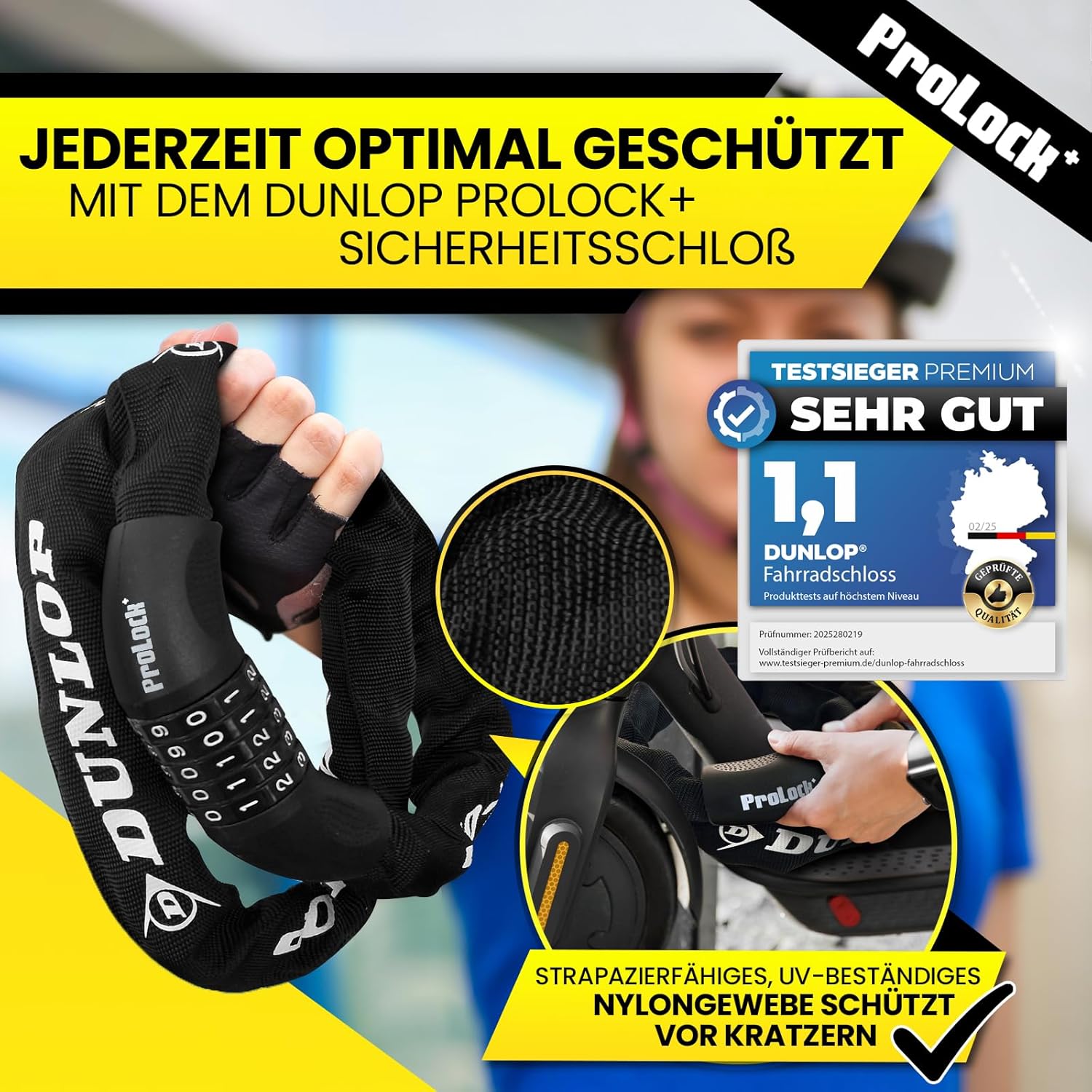 Dunlop Bicycle Lock Combination Lock Bicycle Lock - High Security Level 8-100 cm Bicycle Lock with 5 Combination Code - Chain for E Bike Scooter Ebike Numbers Bicycle Lock Pro Lock Black – Bild 5