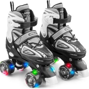 Apollo Super Quad X Pro Adjustable Roller Skates for Children, Comfortable, Size-Adjustable LED Roller Skates for Girls and Boys, EU Sizes 31-42