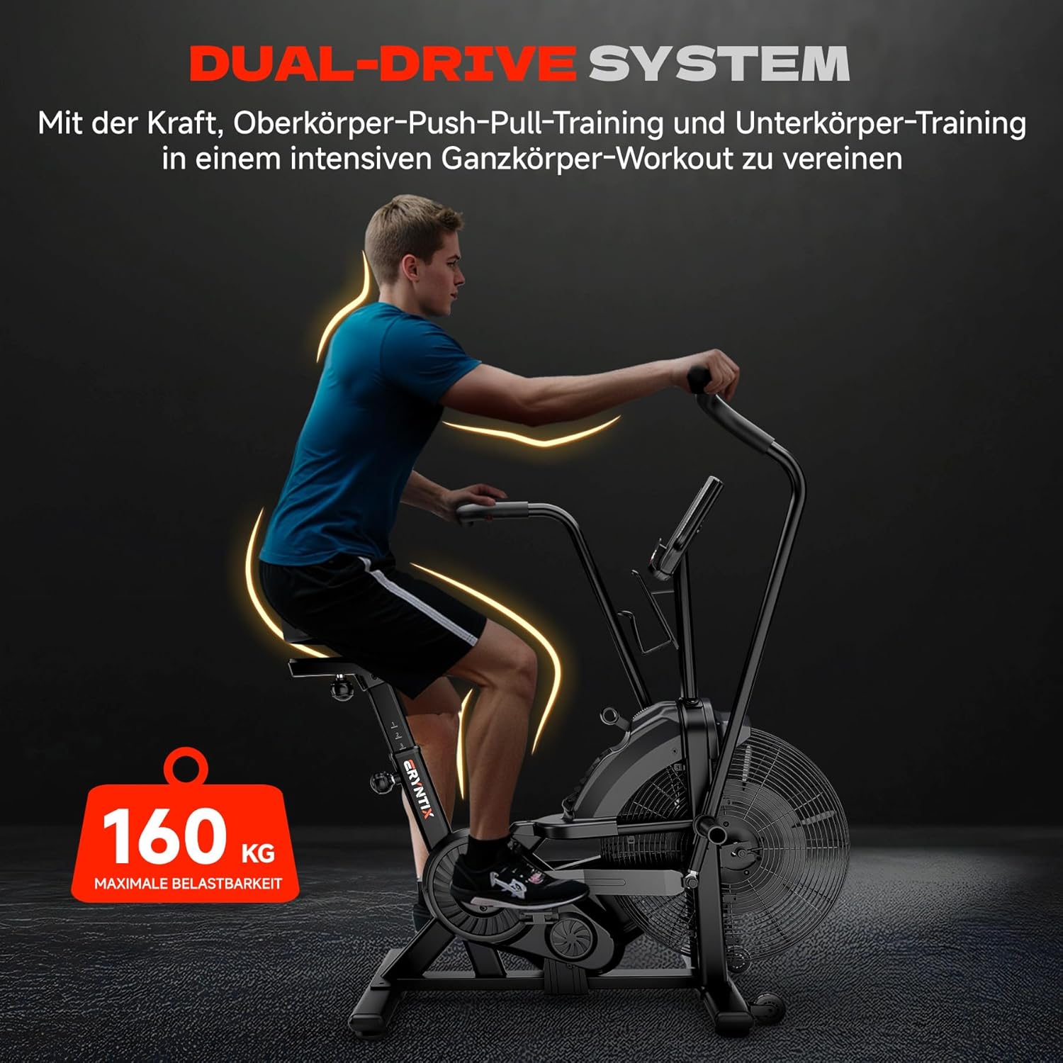 Air Bike, Heimtrainer Fahrrad Air Bike mit Luftwiderstand, Trainingsfahrrad mit Einstellbarem Magnetwiderstand, Leises Indoor-Fitnessbike für Ganzkörpertraining, LCD Monitor, App Verbindung – Bild 6