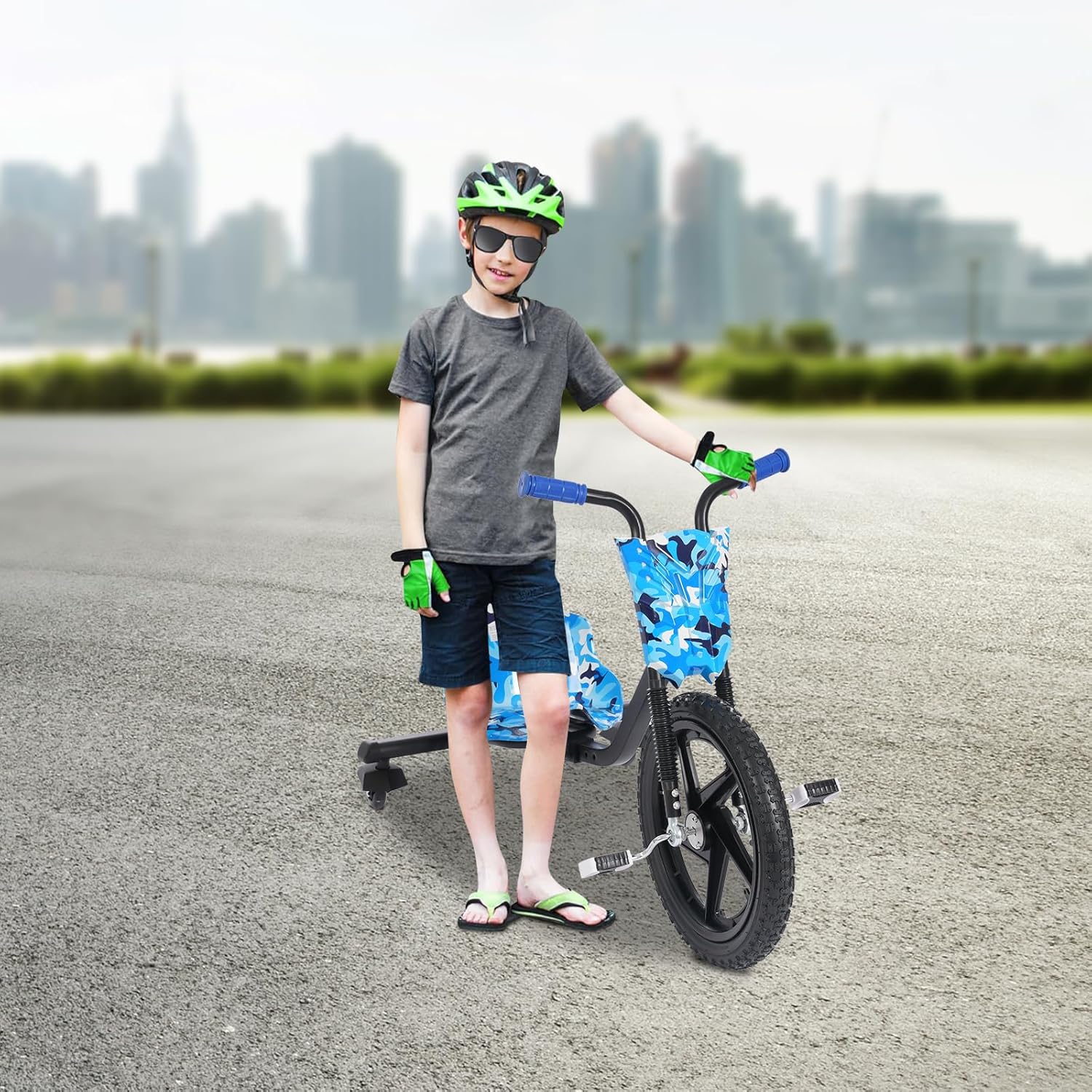 Drift Scooter, Children's Drift Scooter, 90 x 68 x 60 cm, Pedal Scooter Drifts Cart, Load Capacity 80 kg Adjustable, Children's Pedal Tricycle Can Be Used for Children from 6 Years (Blue Panel) – Bild 8